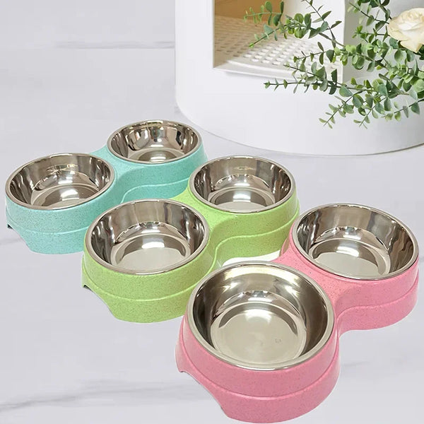 Small Dog Accessories Double Pet Bowls | Stainless Steel Pet Drinking Dish Feeder