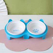 Pet ceramic feeding bowl| Double bowl, inclined angle to hold food and water