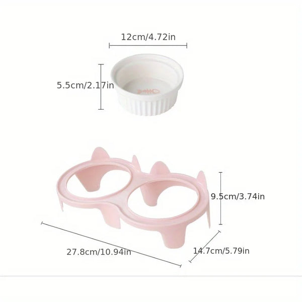 Pet ceramic feeding bowl| Double bowl, inclined angle to hold food and water