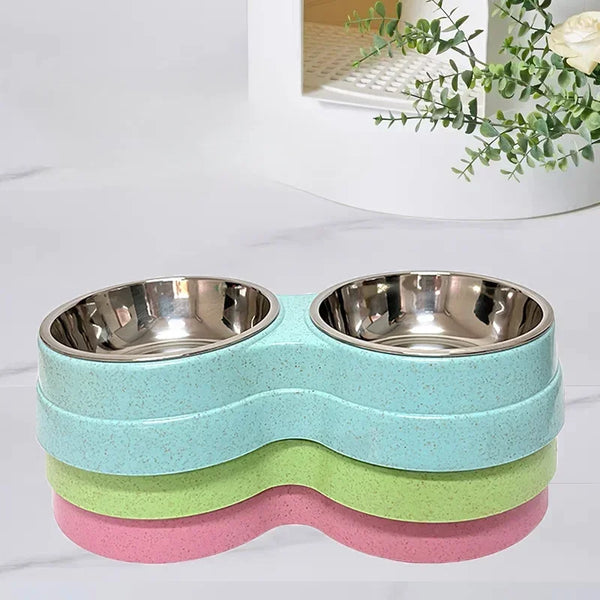 Small Dog Accessories Double Pet Bowls | Stainless Steel Pet Drinking Dish Feeder
