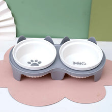 Pet ceramic feeding bowl| Double bowl, inclined angle to hold food and water