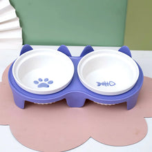 Pet ceramic feeding bowl| Double bowl, inclined angle to hold food and water