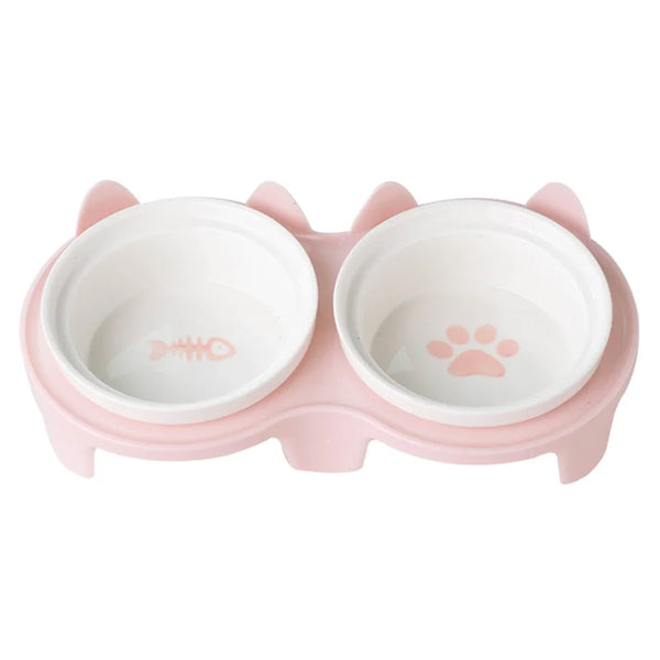 Pet ceramic feeding bowl| Double bowl, inclined angle to hold food and water