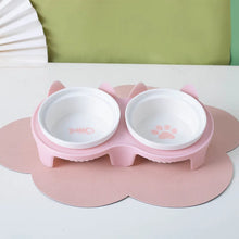 Pet ceramic feeding bowl| Double bowl, inclined angle to hold food and water