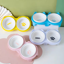 Pet ceramic feeding bowl| Double bowl, inclined angle to hold food and water